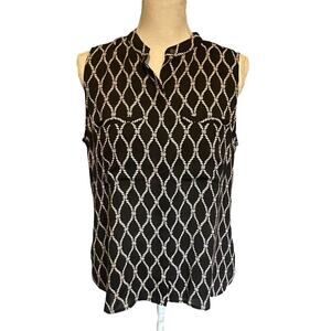 Banana Republic Black and White Rope Geometric Design Blouse Large
